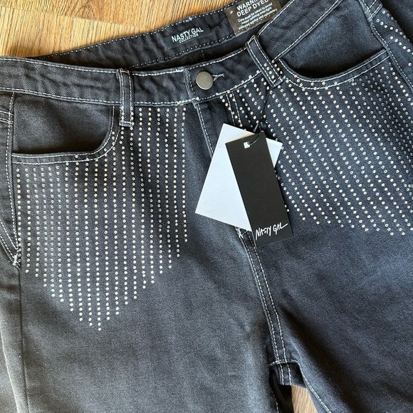 Nasty Gal rhinestone dark wash mom jeans, size 4 - Picture 2 of 10
